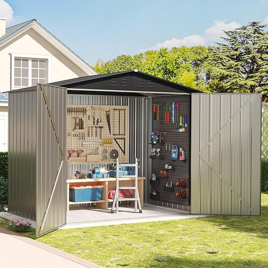 Outdoor Metal Shed, 6x4 FT Metal Shed with Peaked Roof and Lockable Doors, Waterproof Outdoor Tool Storage Clearance for Garden, Backyard