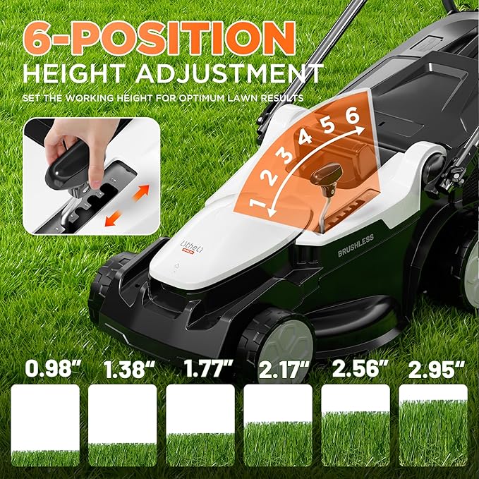 Litheli 16 Inch Lawn Mower 2 x 20V Brushless Electric Mowers for Garden Yards, Lightweight Cordless Lawnmower with 6-Position Height Adjustment, 2 x 4.0Ah Battery Include