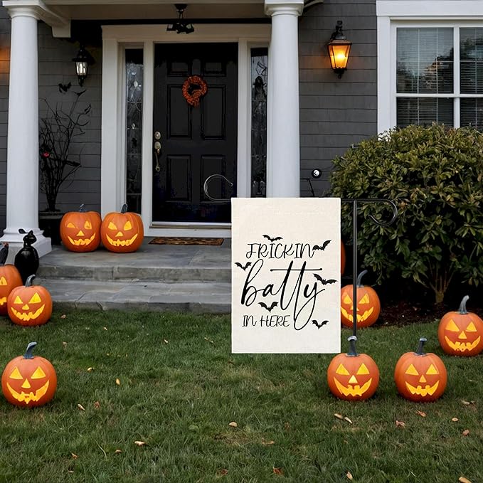 Frickin Batty in Here Halloween Garden Flag for Outside, 12x18 Inch Double Sided Bats Yard Flag, Farmhouse Small Yard Flags for Outdoor Decorations, Holiday Decor Gifts-A14