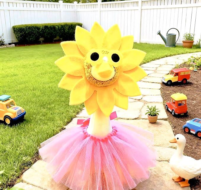 3 Pcs Pink Tulle Skirt Porch Goose Outfits,Cute Goose Outfit, Sunflower Headpiece Glasses TulleSkirt for 17" Lawn Goose Garden Yard Patio Garden Goose Statue and Christmas & Halloween