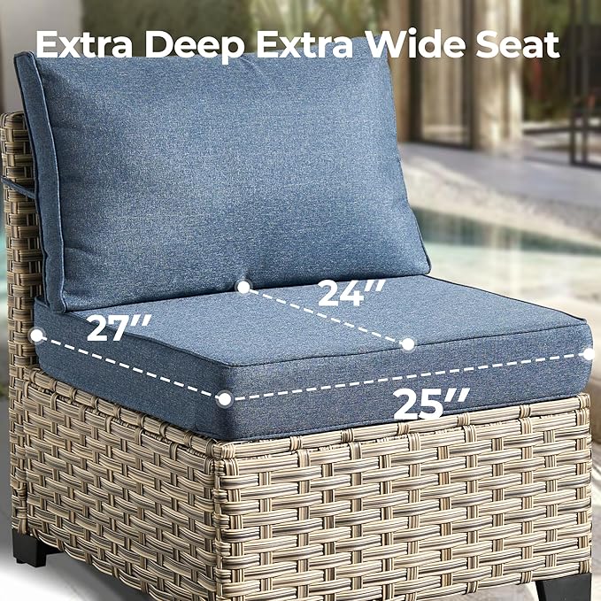 HOOOWOOO Outdoor Sectional Patio Furniture Set with Fire Pit Table,13 Pieces Wicker Conversation Sets L Shaped Couch,Extra Deep Out Door Sofa Outside Furniture with Swivel Chairs,Denim Blue