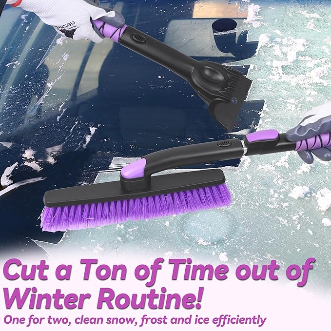 Gardzen 57" Extendable Snow Brush with Ice Scraper for Car Windshield, 2-in-1 Rotating Head Snow Remover for SUV, Truck, and Car