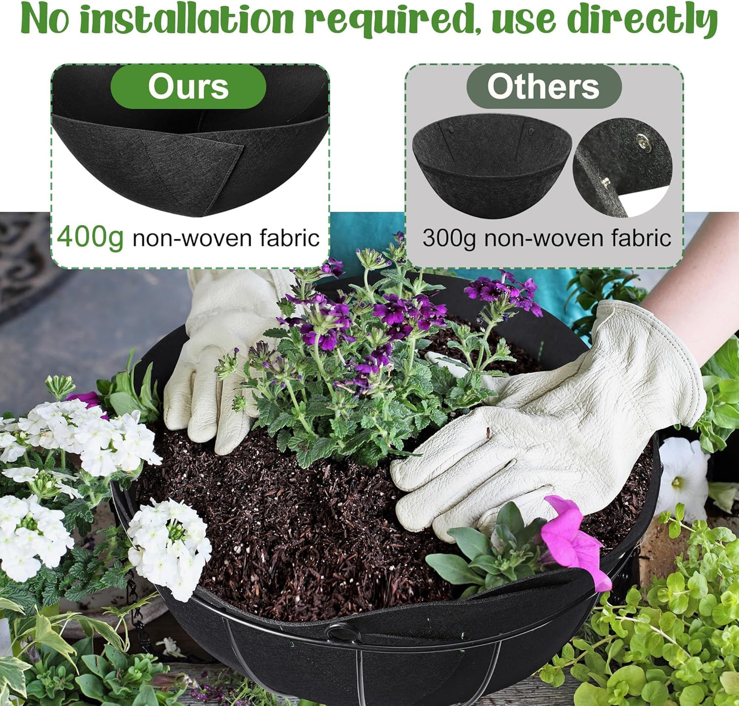 Adnee 6 Pcs 12 Inch Fabric Planter Basket Liner-Felt Flower Pot Liners-Hanging Plant Basket Fiber Insert for Garden Wall Hanging Planter Flower Vegetables(Round)