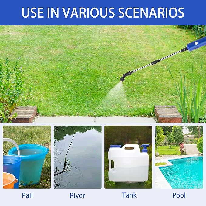 Electric Garden Sprayer, Portable Battery Powered Watering Wand, Rechargeable Plant Spray Mister with Telescopic Wand and 10ft Water Hose for Yard Lawn Weeds Plants,Type-C Charging, Blue