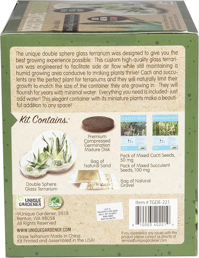 Grow Your Own Desert Escape in A Quality Glass Terrarium Starter Kit with Complete Supplies - Easy to Maintain Indoor Cacti and Succulents - Over A Dozen Desert Plants That Will Last for Years!