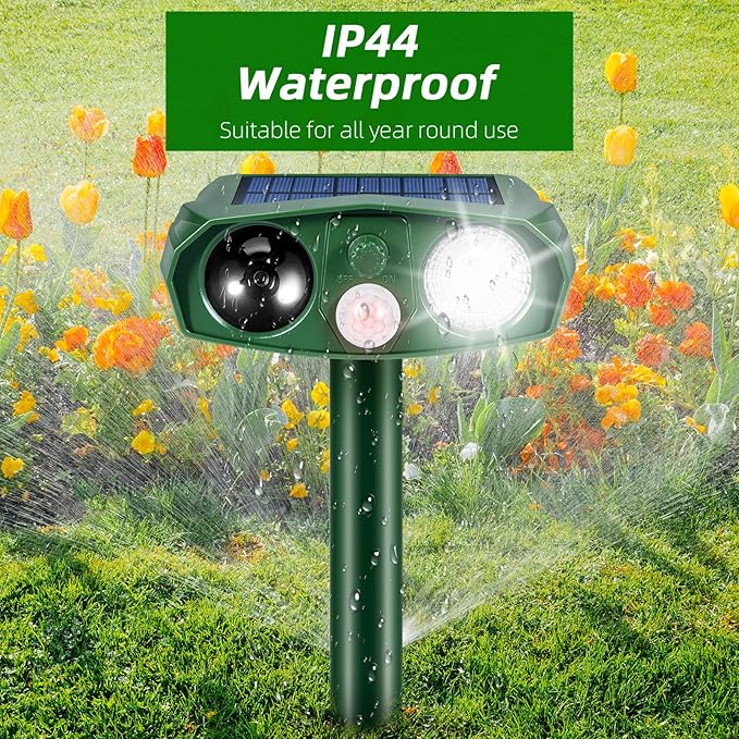 2Pack Ultrasonic Cat Repellent Outdoor Solar Animal Repellent with Motion Detection&Flash Light Animal Deterrent Devices Deer Repellent Devices to Scare Raccoon Rabbit Skunk Repellent for Yard