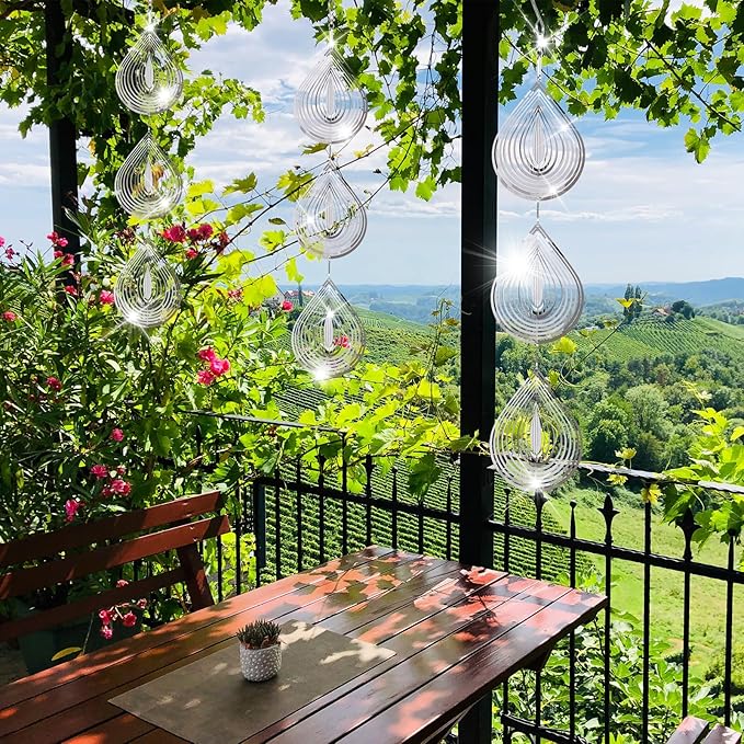 Droplet Bird Scare Discs Set, Metal Bird Reflectors Shiny Wind Spinners for Outdoor Garden Decor, Reflective Bird Devices Deterrents to Keep Scare Birds Away from Outside Patio Porch Yard Fruit Trees