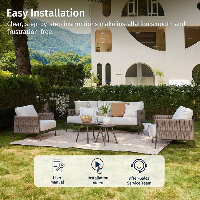 EAST OAK 5-Piece Patio Furniture Set | Life Chatter 5-Seat Outdoor Furniture | Deep Seating & Two Coffee Tables | Waterproof Extra-Thick Cushions | Porch, Balcony & Backyard | Apricot