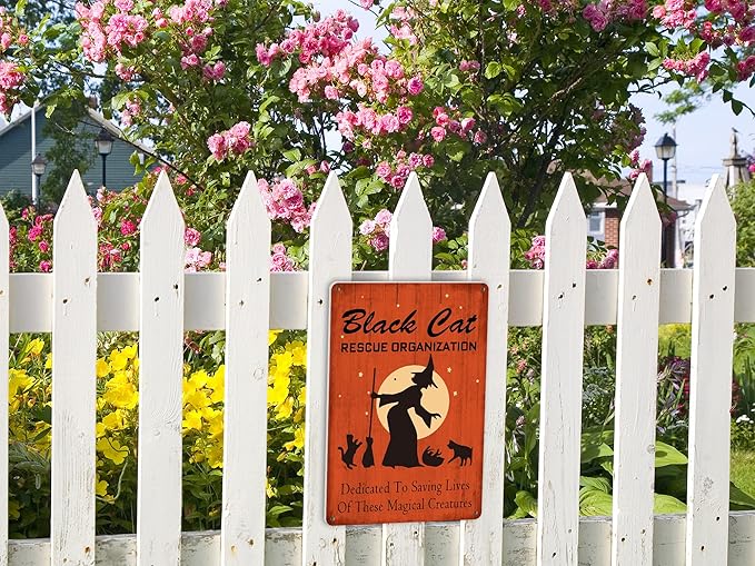Halloween Decor Black Cats Rescue Metal Sign Vintage Tin Sign Party Decoration Gothic Room Decor 8X12 Inch
