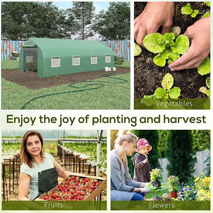 Outsunny 20' x 10' x 7' Walk-in Greenhouse, Tunnel Green House with Zippered Mesh Door and 6 Mesh Windows, Gardening Plant Hot House with Galvanized Steel Frame, Green