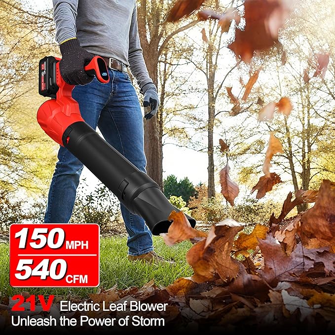 Leaf Blower Cordless - 540CFM 150MPH Electric Leaf Blower with 2 x 4.0Ah Batteries & Fast Charger, 5 Speed Levels, LCD Display, 21V Powered Handheld Blower for Lawn, Yard, Leaves, Dust, and Snow