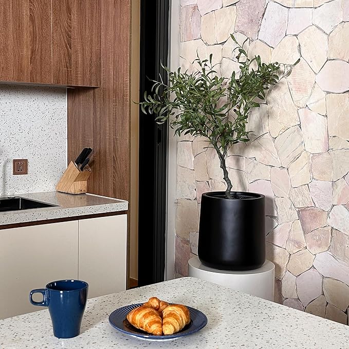 13" H x 12.6" D Conico Fiberstone Round Planter with Drainage Hole, Smooth Finishes, Weather Resistant for Indoor and Outdoor Use, Included 2 Extra Coco Mats (Black, 10" Pot Opening)