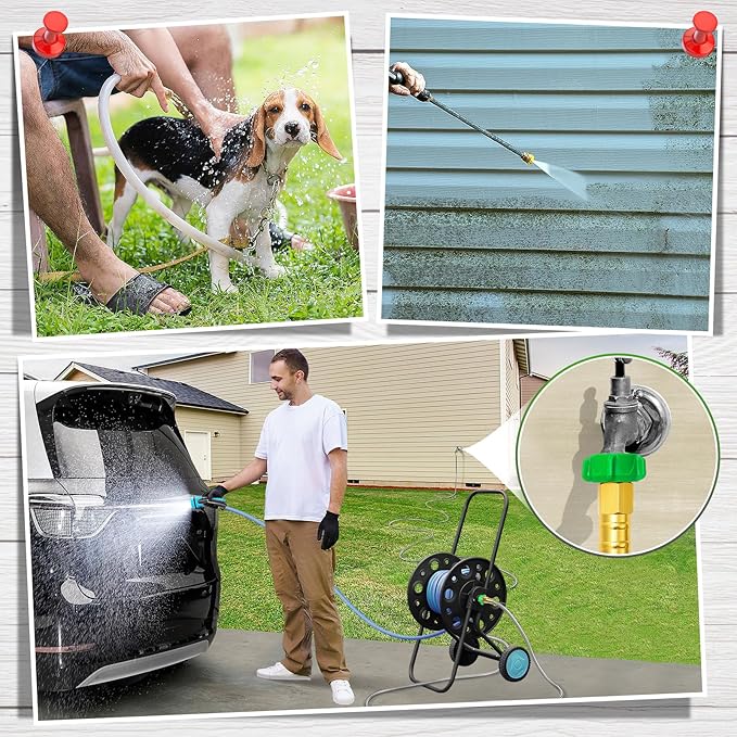 Garden Hose with Female to Female Connector - 25ft Metal Leakproof Leader Hose for Reel, Heavy Duty 304 Stainless Steel Flexible Water Pipe for Outdoor Garden Watering Car Pet Cleaning