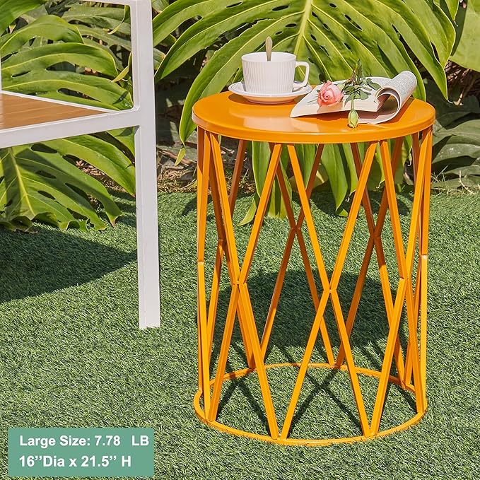 Y&M Set of 3 Stacking Coffee Table for Living Room, Patio Side Table,Indoor End Tables for Bedroom, Outdoor Decorative Garden Stool with Heavy Duty Metal Frame Modern Industrial Decor - Orange