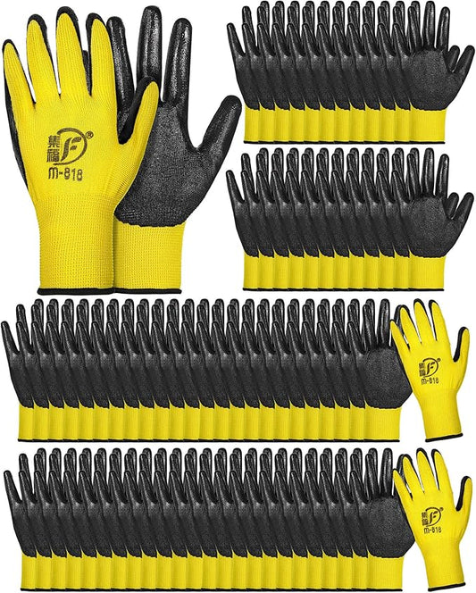 72 Pairs Gardening Work Gloves Bulk for Men Women, Rubber Coated Garden Multipack Safety Construction Glove