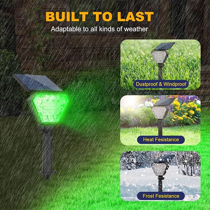 T-SUN Solar Spot Lights Outdoor, LED Green Landscape Lighting, Halloween Lights Outdoor Solar, IP65 Waterproof Spot Light, Auto On/Off for Garden/Yard/Pathway/Patio (6-Pack)