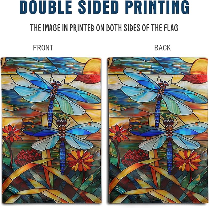 Stained Glass Dragonfly Garden Flag Spring Summer Yard Flag Fall Floral Decorative Flags for Outside 12x18 Double Sided Small Seasonal Lawn Flags Rustic Outdoor Decor