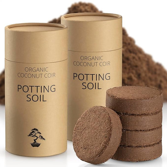 Coconut Coir Potting Soil for Indoor Plants - Expands to 7 Quart (15 lb) | Bonsai Soil Discs Perfect for General Houseplants, Herbs, and Bonsai Trees - Expands with Water