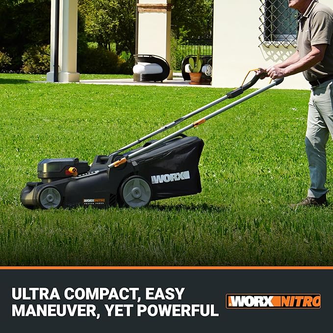WORX Nitro 40V 16" Cordless Lawn Mower w/Brushless Motor 2.0 & Intellicut, 2-in-1 Electric Mower w/Mulch Blade, Lightweight Push Lawn Mower for 1/4 Acre WG737 – Batteries & Charger Included