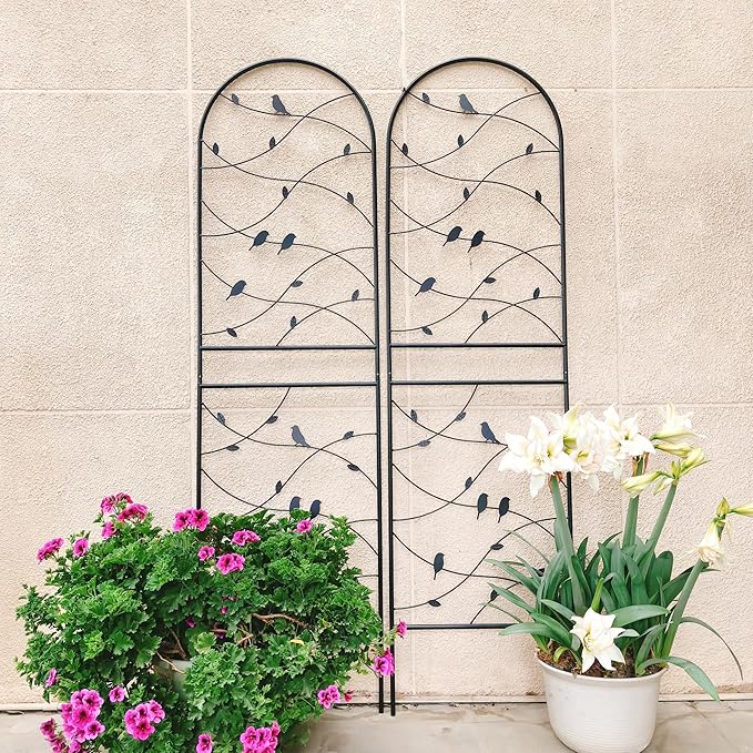 Metal Garden Trellis Rustproof Trellis for Climbing Plants Outdoor Flower Support Bird Deco (Black-4 Pack, 71"x19.7")
