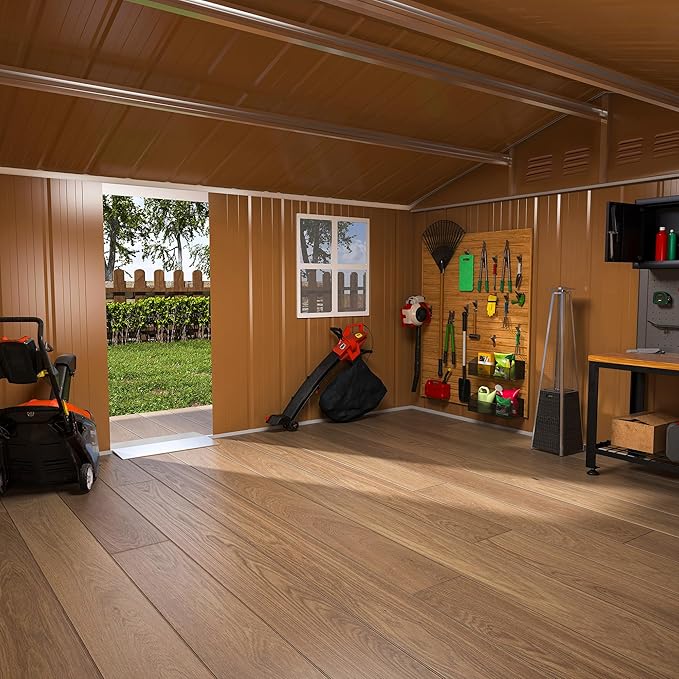 KEIKI 12FT x 10FT Heavy-Duty Metal Storage Shed, Outdoor Storage Shed with Floor & Window and Lockable Doors, Weatherproof Outdoor Garden Shed for Garden, Backyard, Patio, Lawn