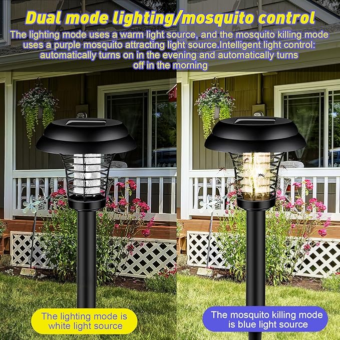 Qualirey 4 Pcs Solar Bug Zapper Waterproof Mosquito Zapper Killer and Lighting Repellent Lamp for Indoor Outdoor Use Garden Patio(Plastic,Black Exterior/Purple & Warm Light)