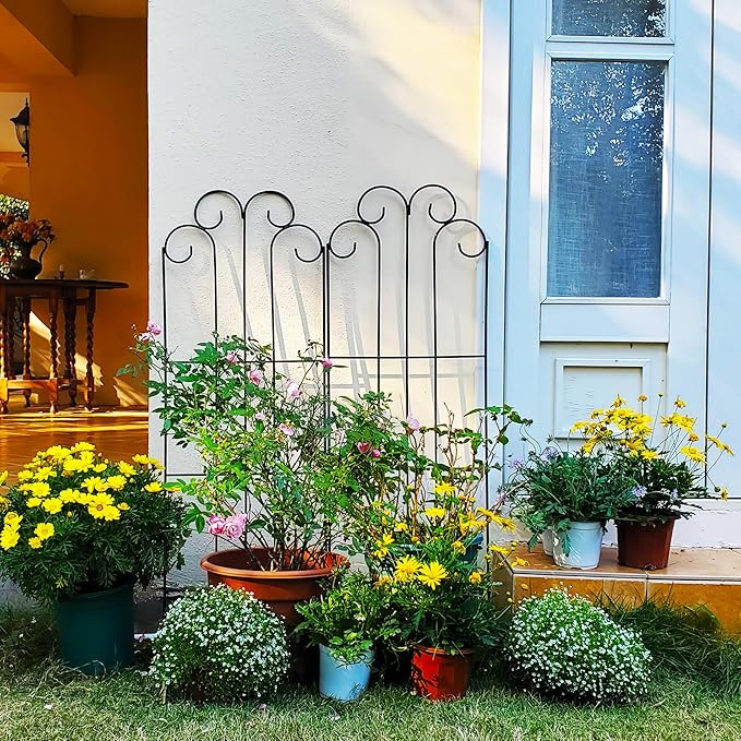 SCENDOR 2 Pack Black Garden Trellis for Climbing Plants 45” x 15.9” Iron Plant Support Climbing Vines and Flowers Stands Vegetables Patio Metal Lattices Grid Panels for Ivy Cucumbers