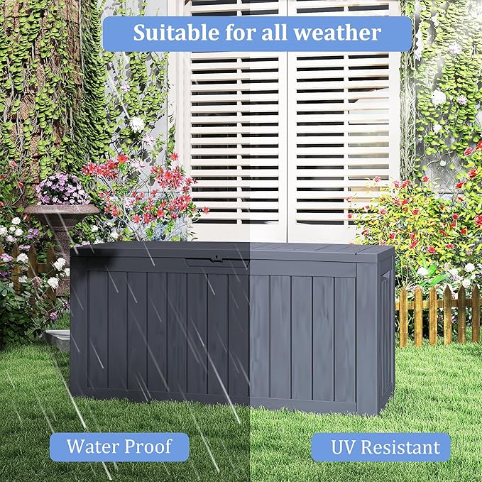 75 Gallon Waterproof Large Resin Deck Box Indoor/Outdoor Lockable Storage Container and Seating for Garden, Pool, and Patio (75 Gallon, Black)