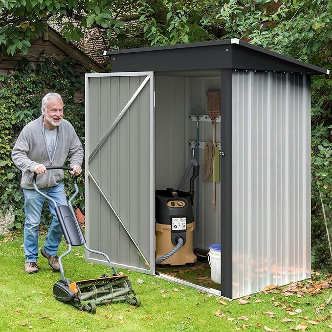 GUNJI 5 x 3 FT Shed Outdoor Storage Shed Metal Garden Shed with Lockable Door Outside Waterproof Tool Shed for Backyard, Patio, Lawn (White)