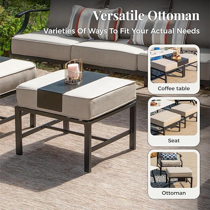 Patio Furniture Set 5 pcs, Outdoor Patio Furniture Set, 3-Seat Sofa, 2 Rocking Chairs, 2 Ottomans and 5.75" Extra Thick Cushion, Patio Conversation Set for Backyard Deck,Beige