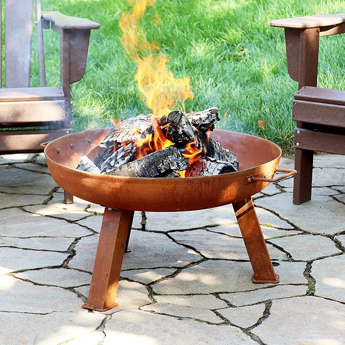 Sunnydaze 24-Inch Cast Iron Heavy-Duty Fire Pit for Outside - Wood-Burning Outdoor Fire Pit Bowl with Handles - Oxidized Finish