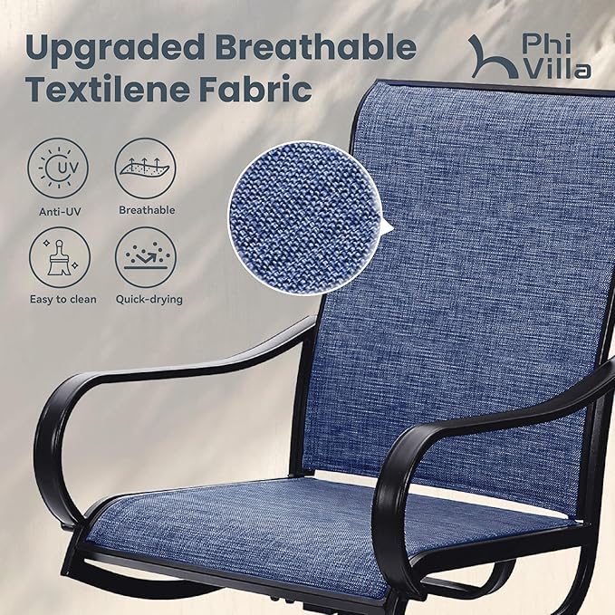 PHI VILLA 7 Piece Outdoor Patio Dining Set, Large Metal Table (1.57'' Umbrella Hole) and 6 Swivel Dining Chairs with Textilene Mesh Fabric, All Weather Patio Furniture Set for Deck Lawn Garden (Blue)