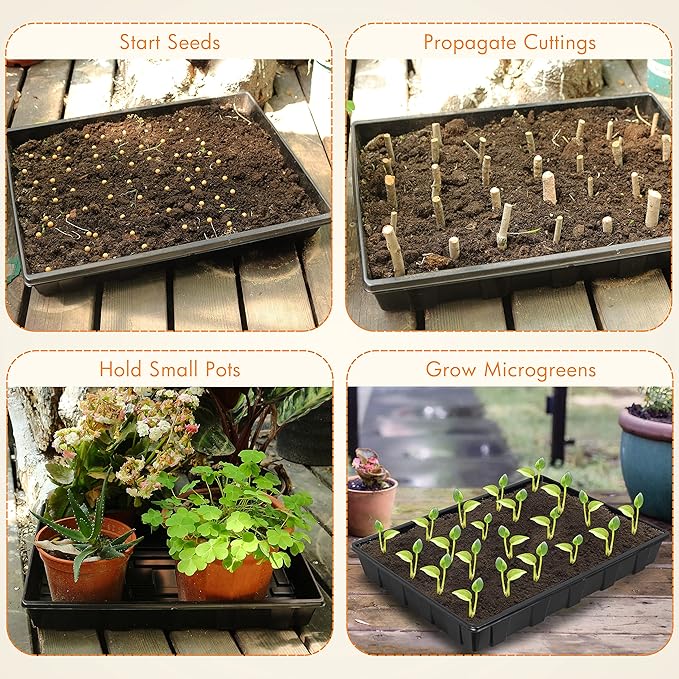 Gardzen 10 Pack Seed Trays, Reusable Plant Grow Trays, Ideal for Seed Starting, Microgreens, Indoor Gardening, and Greenhouse Plant Nurseries - No Drain Holes, 17.3" x 13"