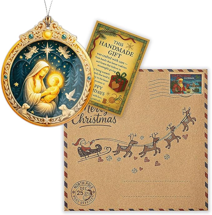 Nativity Mary and Baby Jesus Ornament – nativity ornament – religious gifts – christian decor – christmas ornament – Suncatcher effect window hanging – Car Hanging