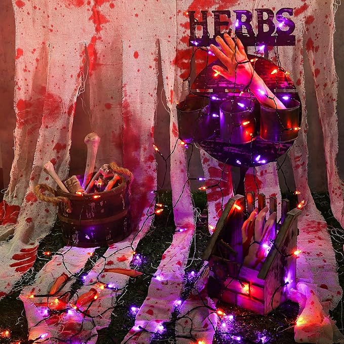 Joomer Orange Purple Halloween Lights - Battery Operated 33ft 100 LED String Lights, Waterproof Outdoor Indoor with 8 Modes Timer for Party, Garden, Halloween Decor