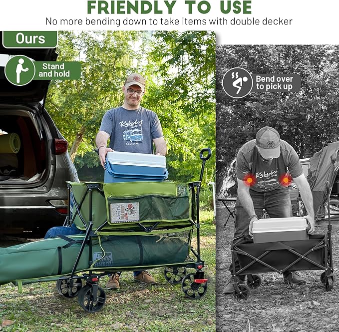 TIMBER RIDGE 400L Large Capacity Folding Double Decker Wagon with Brakes, 54" Extra Long Extender Wagon Cart, 450lbs Heavy Duty Collapsible Cart, All-Terrain Big Wheels for Camping, Sports, Shopping