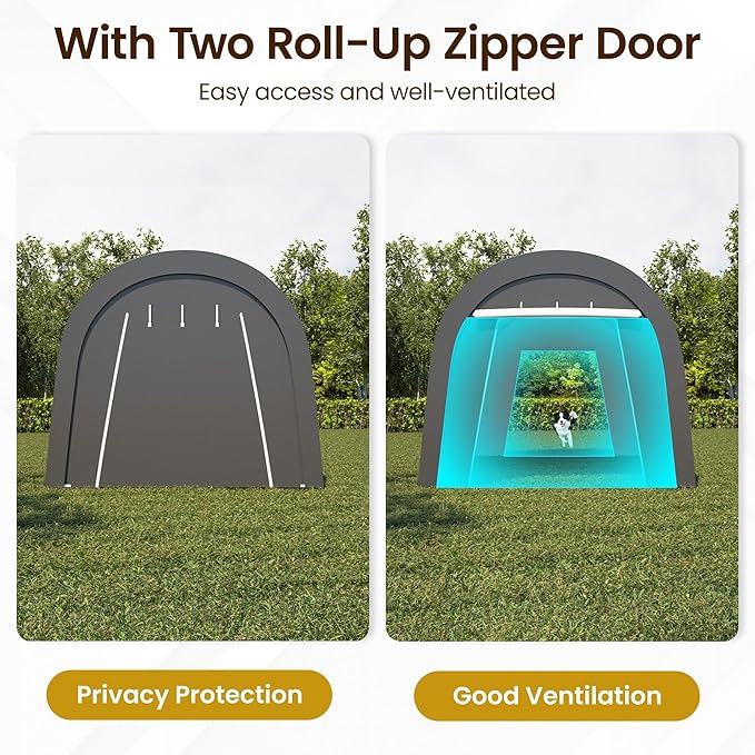 10'x20' Carport, Outdoor Round Portable Garage with 2 Roll up Doors, Heavy Duty Storage Shelter Car Canopy Party Tent, Dark Gray