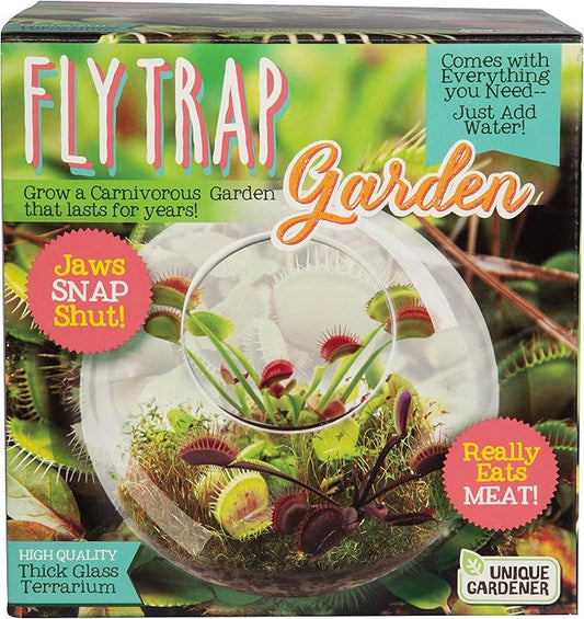 Carnivorous Fly Trap Glass Terrarium Garden Kit by Unique Gardener, Plant Terrarium Starter Supplies for Indoor Gardening - Watch Jaws Snap Shut - Easy & Fun Flytrap Planting Lasts for Years!