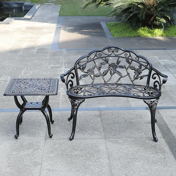 KAILI Outdoor Cast Aluminum Side Table Patio Side Table Backyard, Pool, Indoor, Easy Maintenance and Weather Resistant Coffee Table Porch Table Bistro Table (18.5square-Bronzed)