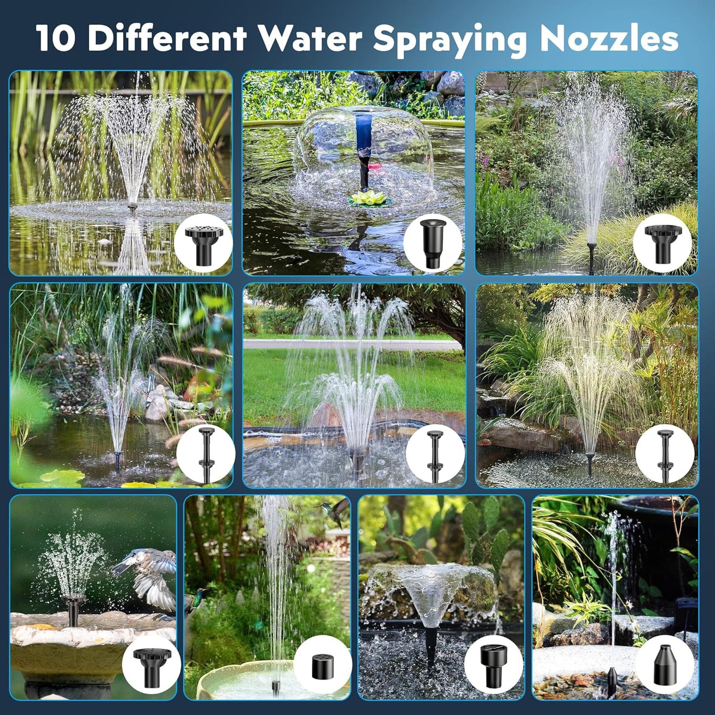 Biling Solar Pond Filter Fountain with Battery Backup 8W Solar Fountain Pump with 3600mAh Battery Filter Clean for Small Pond Water Feature Waterfall, Work Stable in Daytime