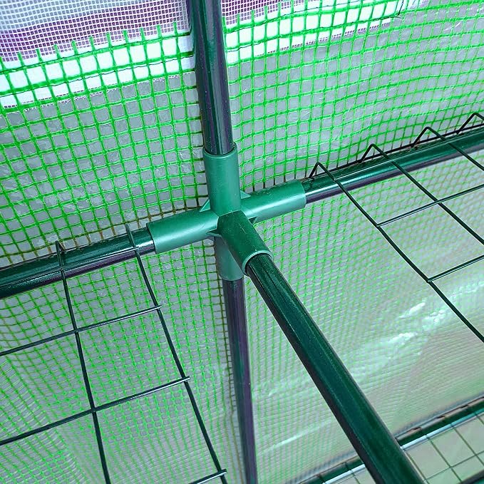 Outsunny 7' x 3' x 7' Lean to Greenhouse, Walk-in Green House, Plant Nursery with 2 Roll-up Doors and Windows, PE Cover and 3 Wire Shelves, Green