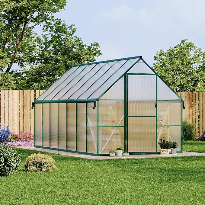 8'X14' Aluminum-Framed Polycarbonate Greenhouse, Heavy Duty Polycarbonate Greenhouse with Quick Setup Structure and Roof Vent, Large Enhanced Aluminum Greenhouses Kit for Outdoors