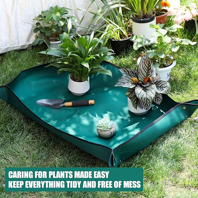 Oxford Houseplants Repotting Mat, Waterproof Indoor Plant Potting Tray, Foldable Bonsai Repotting Pad, Garden Soil Mess Workspace Cloth for Succulent, Cactus, Aloe Vers, 29.5 x 29.5