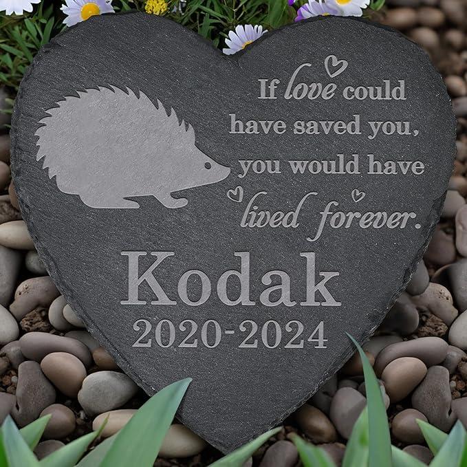 Hedgehog Memorial Stone - Hedgehog Garden Statue - Loss of Pet Gift - Heart