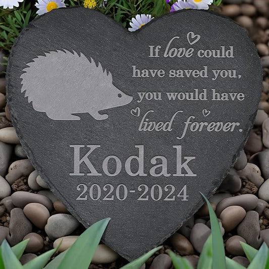 Hedgehog Memorial Stone - Hedgehog Garden Statue - Loss of Pet Gift - Heart