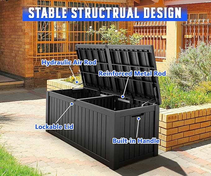 NUNU LAB Outdoor Storage Box 150 Gallon,Resin Large Sturdy Deck Box, Backyard Outside Storage Box Waterproof with Double Wall Panels,Package Delivery Box,Garden Box,Tool Box,Outdoor Hose Storage Bin