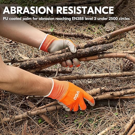 Vgo... 15-Pairs Safety Work Gloves, Gardening Gloves, Polyurethane Coated, Dipping Gloves, Latex Free (Size M,Orange, PU2103)