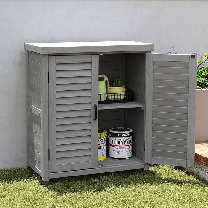 Outdoor Wooden Storage Cabinet Furniture Waterproof Tool Shed with Potting Benches Work Station for Garden Patio