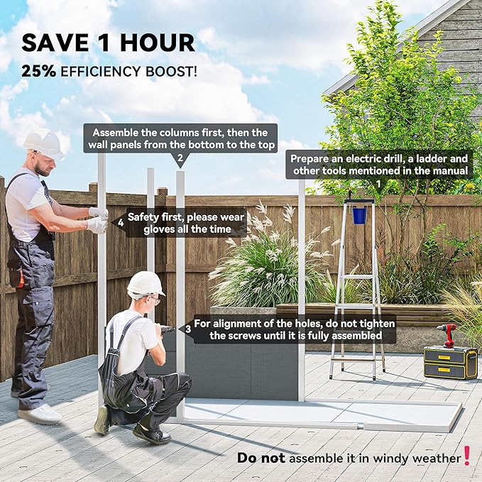 Outsunny 8' x 4' Outdoor Storage Shed, Resin Plastic Shed with Floor, Window, Lockable Doors and Vents, All-Weather Tool Shed for Backyard, Patio, Lawn, Gray