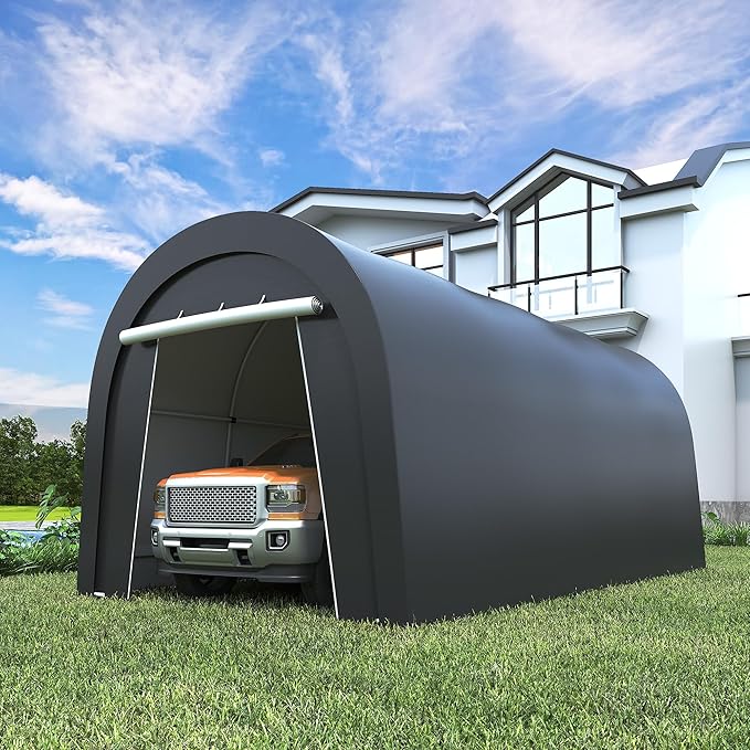 Wisteria Lane Domed Carport, Portable Garage with 2 Roll up Doors, Heavy Duty Car Canopy Party Tent, All-Season Storage Shelter Shed Carport for Motorcycle, Boat, Truck, or Garden Tools, 10' x 20'